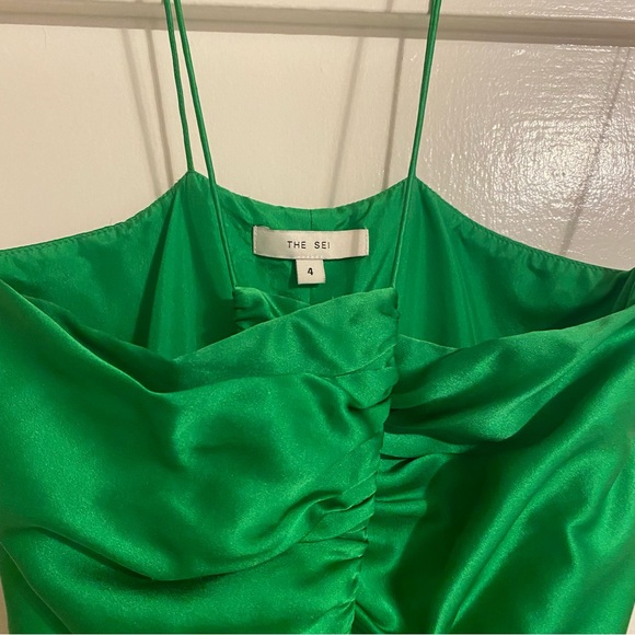 The Sei Keyhole Gathered Dress in Green Silk - Palm - Picture 10 of 10
